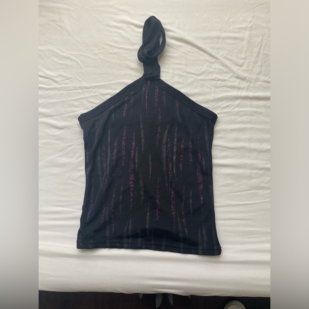 Y2K glitter halter neck shirt with ropes